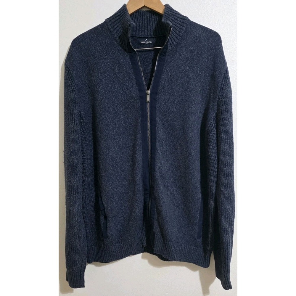 Daniel Hechter Paris Full Zip Mock Neck Knit Cardigan Sweater Jacket Mens M/L